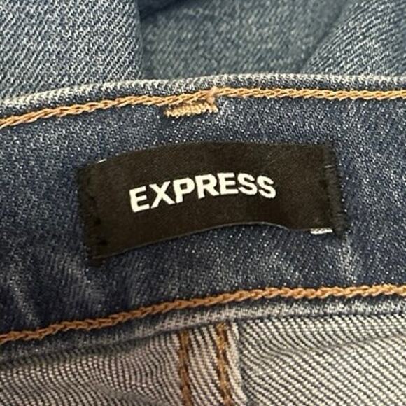 Express Blue High Waist Frayed Hem Cropped Flare Bootcut Denim Jeans Pants Sz 2 - Picture 4 of 6